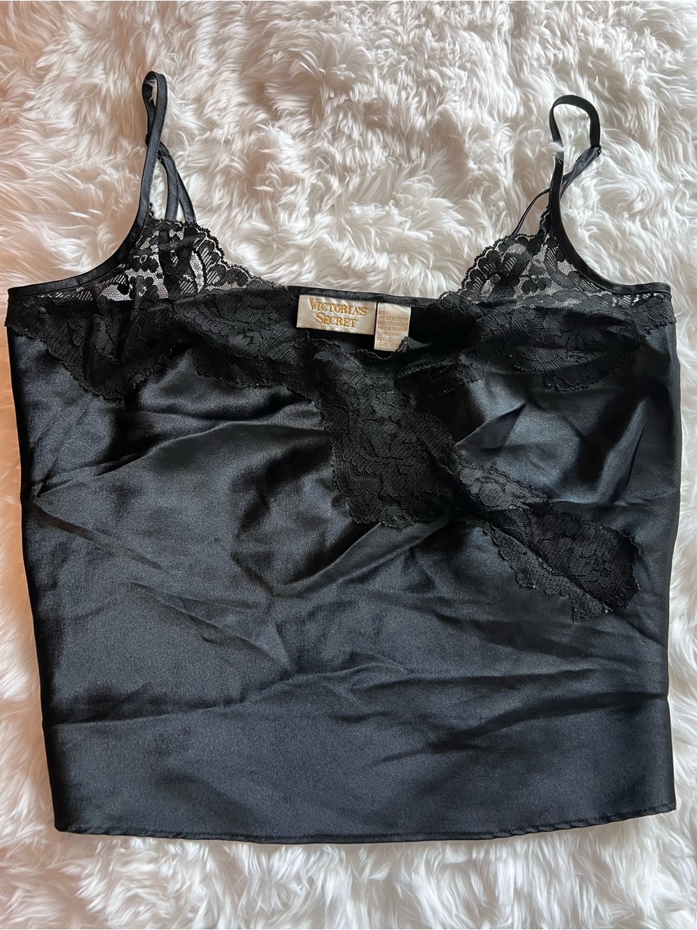 Vintage 90s Gold Label Victoria's Secret Black Satin Cami Top